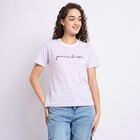 Ladies'  Stripes Round Neck T-Shirt, Lilac, small