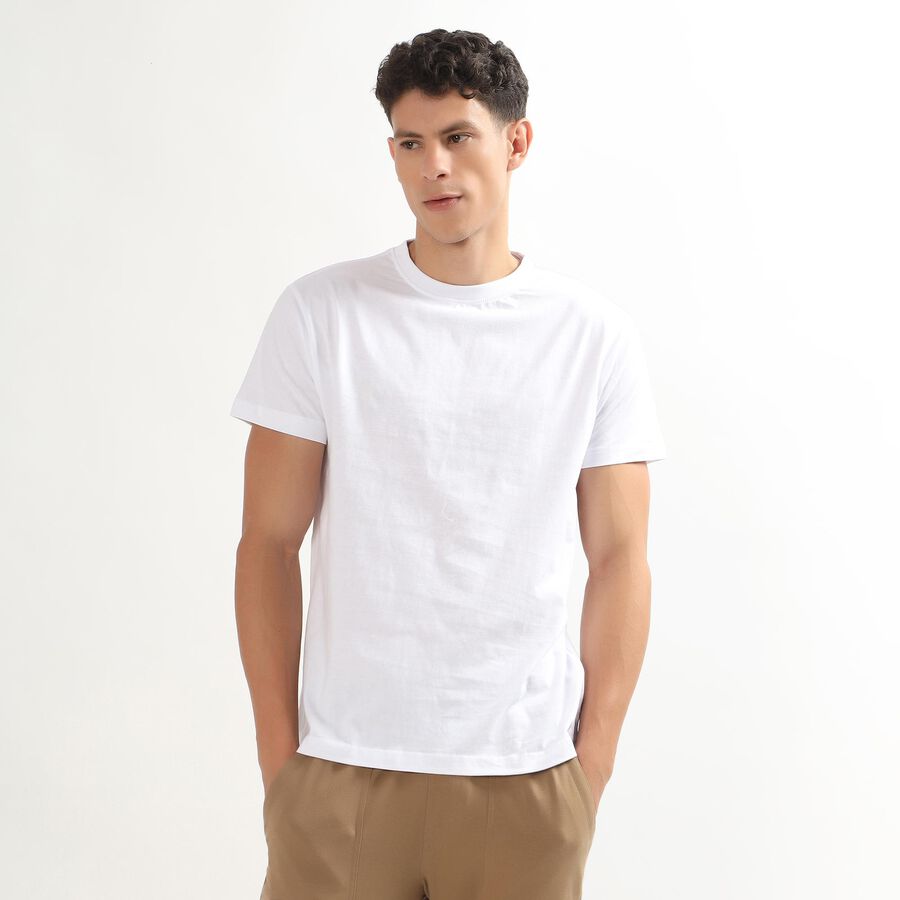 Men's 100% Cotton Round Neck Half Sleeves T-Shirt, White, large image number null