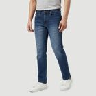 Men's Blue Slim Fit Washed Jeans, Dark Blue, small