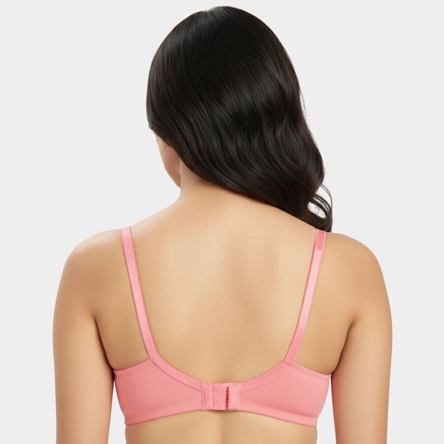 Women's Pink Cotton V-Neck Wireless Non-Padded Bra, Coral, large