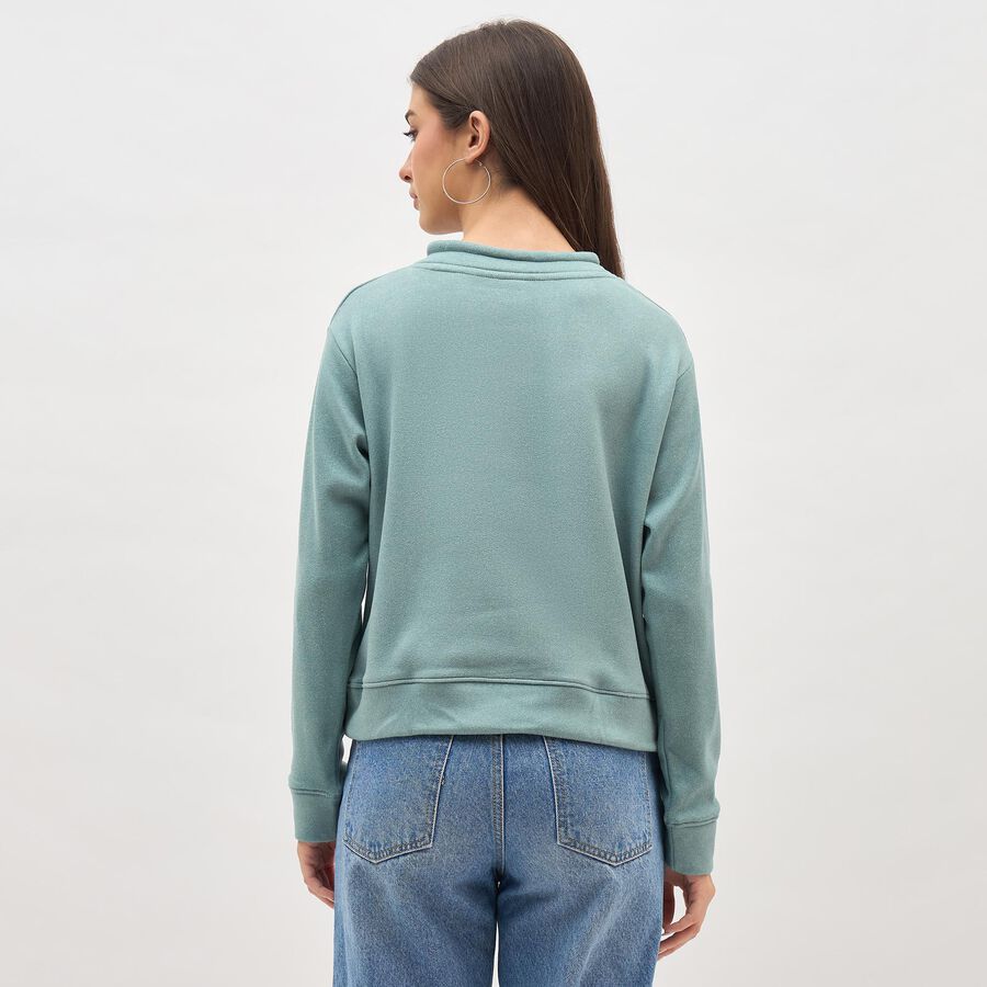 Women's Light Sage Green Crew Neck Casual Sweatshirt, हल्का हरा, large image number null