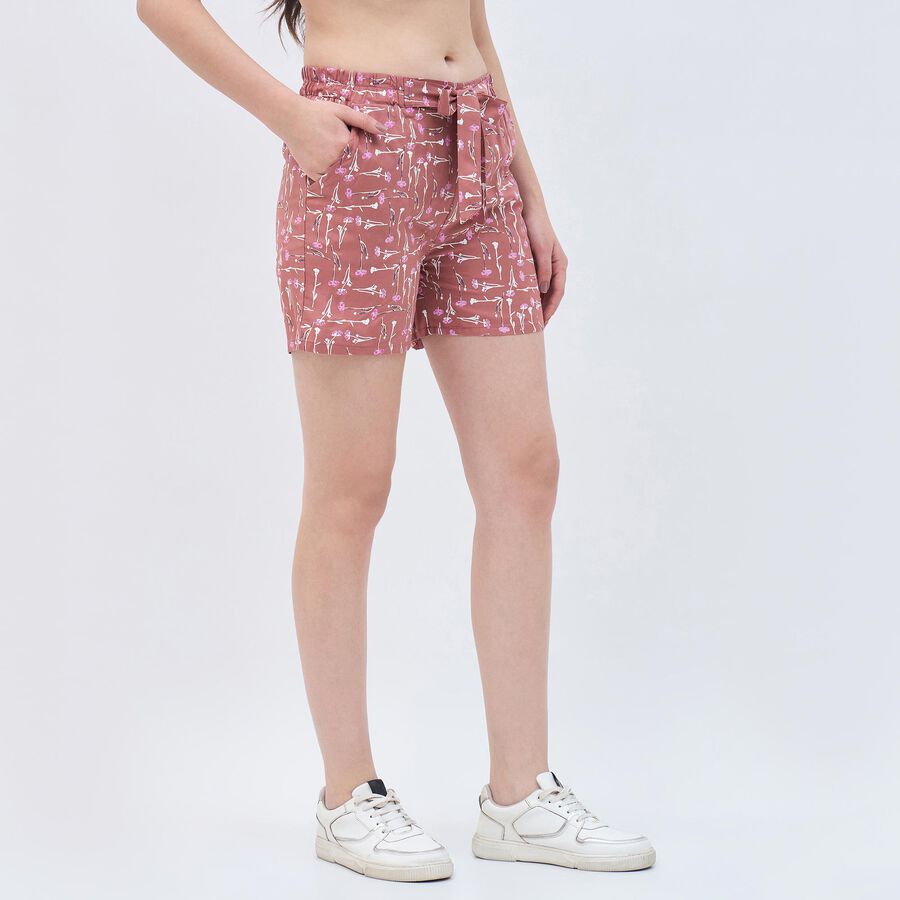 Women's Dusty Rose Pink Floral Tie-Waist Shorts, पीच, large