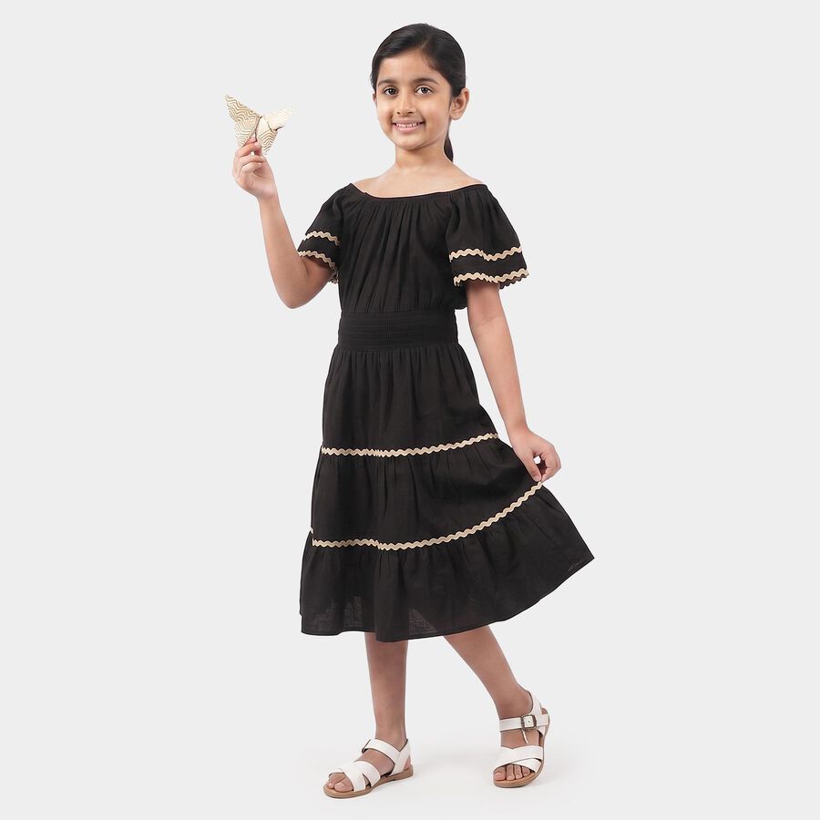 Girls' Black Off Shoulder Fit and Flare Dress, Black, large