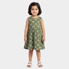Girls' Olive Green Regular Fit Heart Printed Sleeveless Frock, हल्का हरा, small