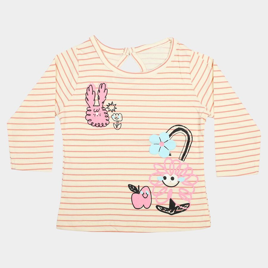Infants Cream Round Neck Regular T-Shirt, Off White, large