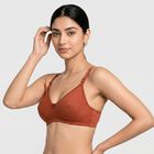 Women's Brown Cotton Blend V Neck Bralette Bra, Brown, small