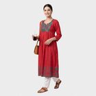 Women's Fuchsia Cotton Notch Neck Embroidered Kurta, Fuchsia, small
