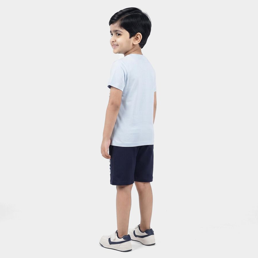 Boys' Light Blue 100% Cotton Round Neck Graphic Print Baba Suit, Mid Blue, large