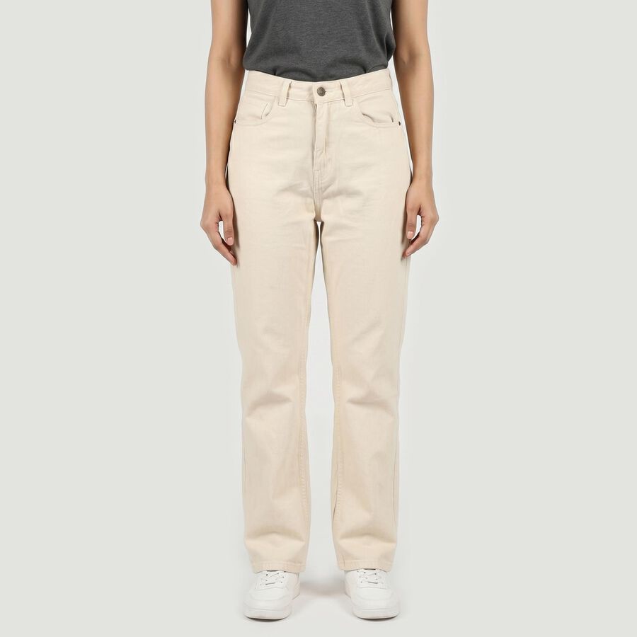 Women's White Straight Fit Classic Jeans, Off White, large