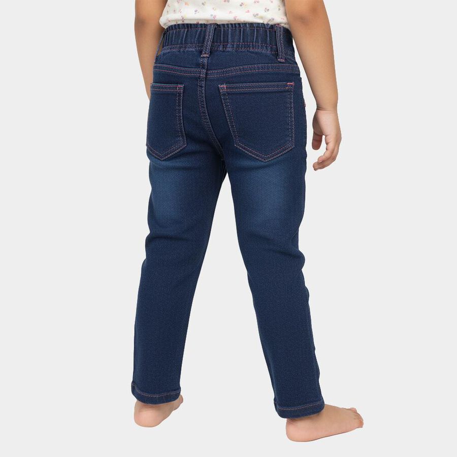 Girls' Dark Indigo Slim Fit Butterfly Embroidered Jeans, गहरा नीला, large image number null