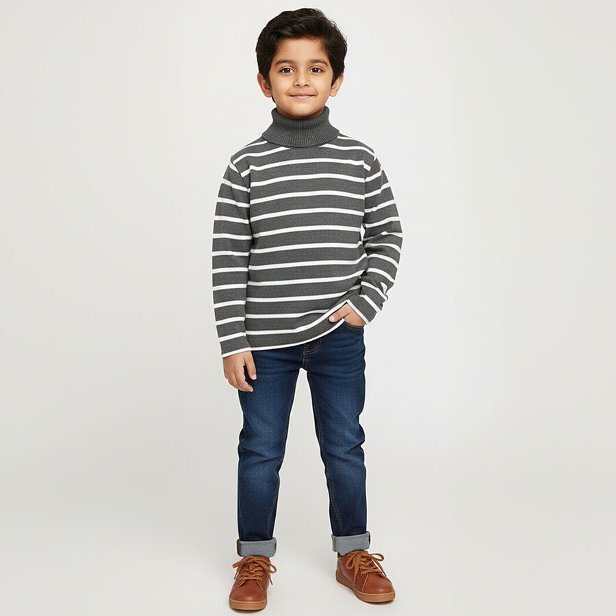 Boys Charcoal Grey Turtleneck Casual Pullover, चारकोल, large image number null