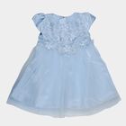 Girls' Light Blue Floral Embroidered A-Line Party Frock, Light Blue, small