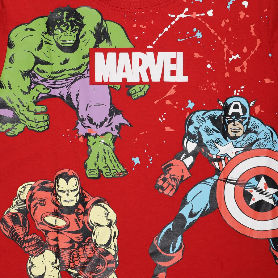 Boys Red Cotton Crew Neck Casual Half Sleeve T-Shirt, Red, large