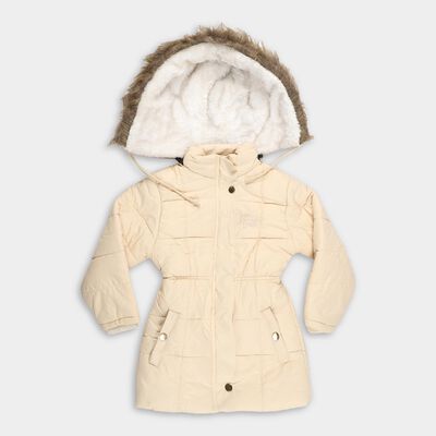Girls Soft Beige High Neck Casual Jacket