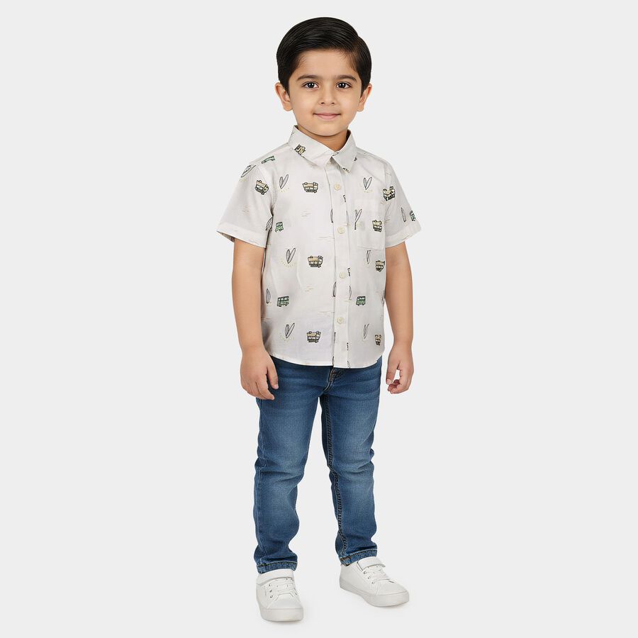 Boys White Cotton Half Sleeve Collared Casual Shirt, White, large