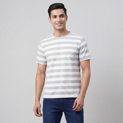 Men's Grey Round Neck Casual T-Shirt