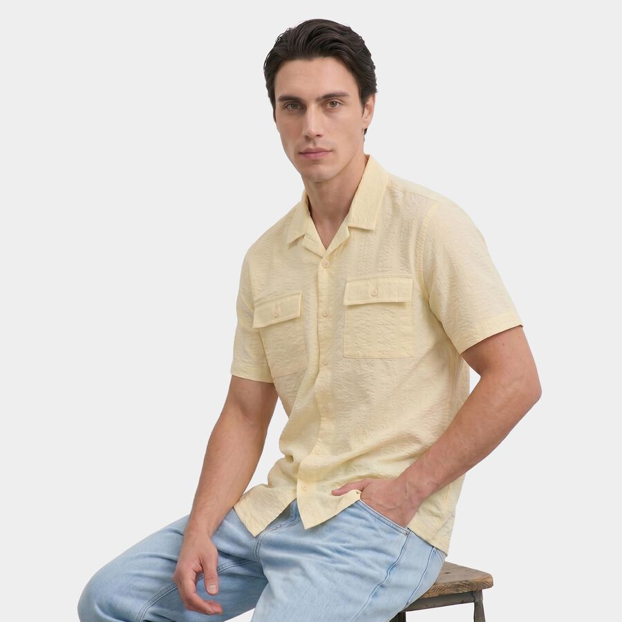Men's White Cotton Casual Shirt, Off White, large