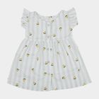 Infants' White and Light Green Lemon Print Ruffle Sleeve Cotton Frock, Light Green, small