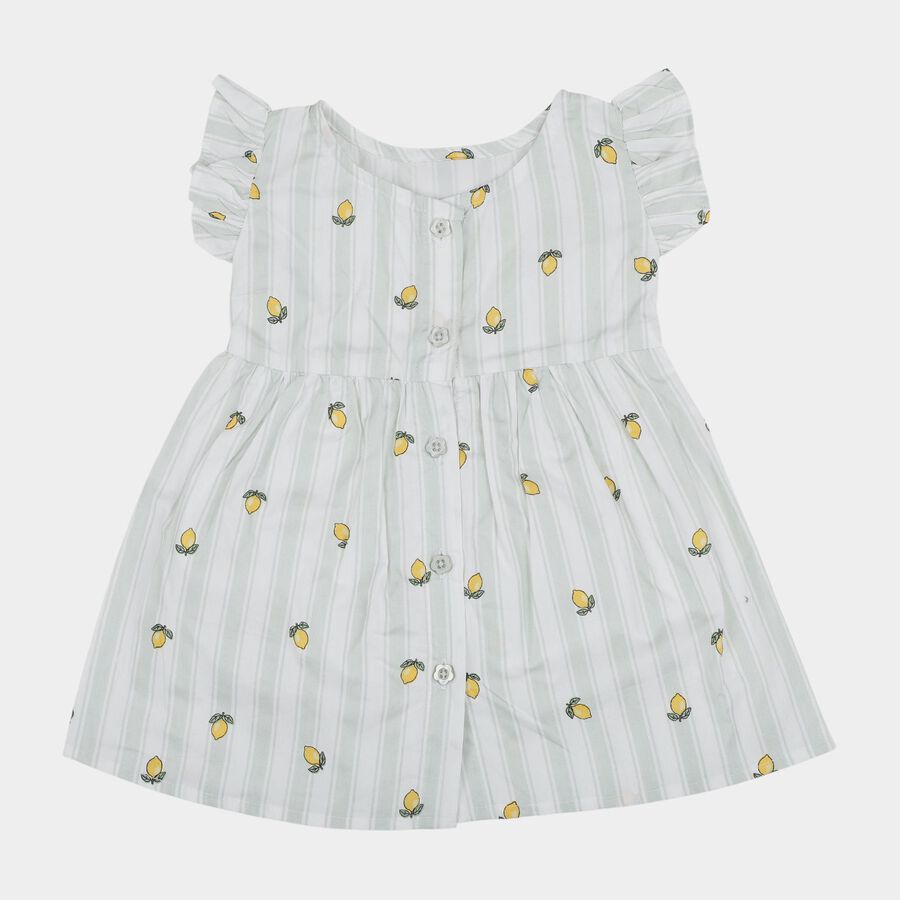 Infants' White and Light Green Lemon Print Ruffle Sleeve Cotton Frock, Light Green, large