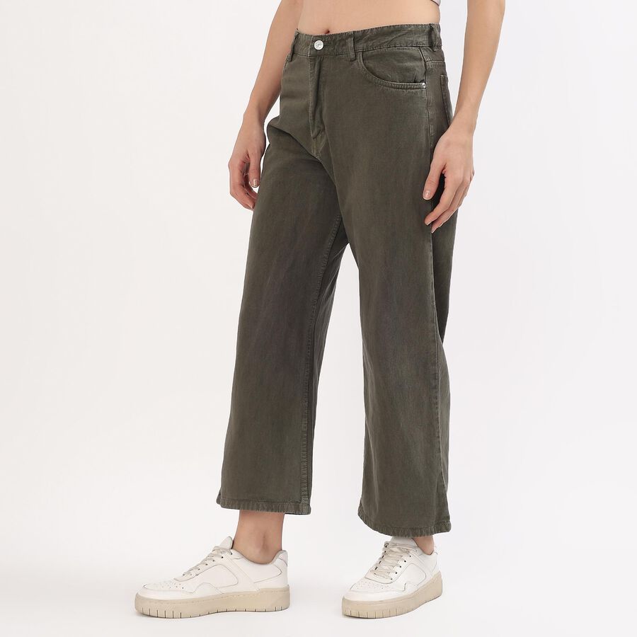 Women's Muted Olive Green Wide Leg Casual Jeans, Olive, large image number null
