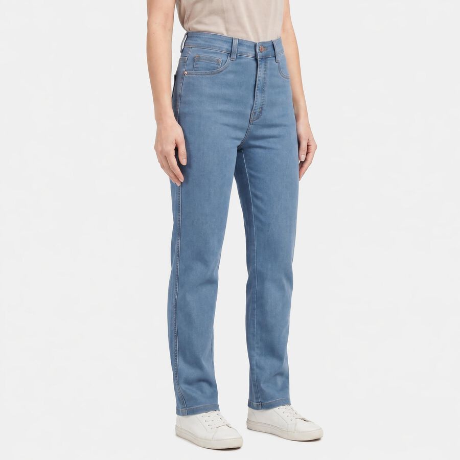 Women's Light Blue Straight Fit Classic Five Pocket Jeans, हल्का नीला, large