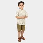 Boys Beige 100% Cotton Collar Neck Tropical Printed Baba Suit, गहरा पीला, small