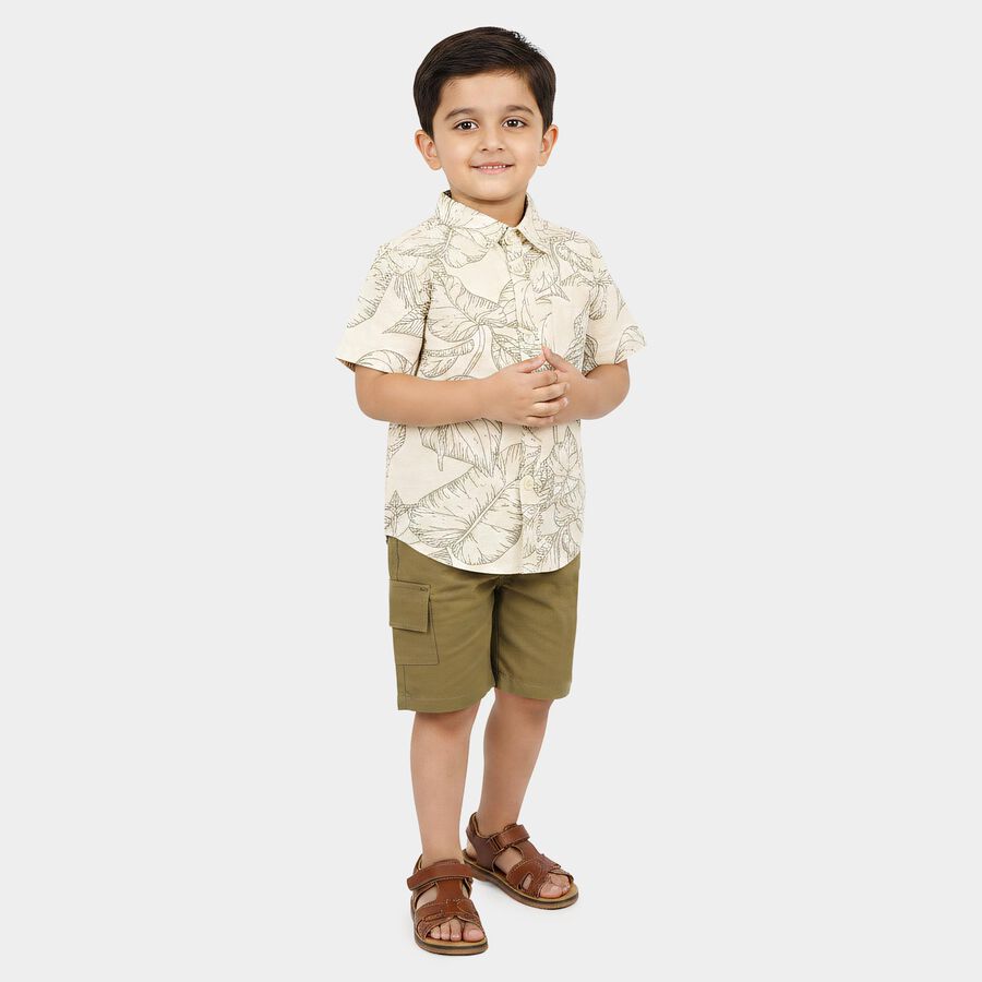 Boys Beige 100% Cotton Collar Neck Tropical Printed Baba Suit, गहरा पीला, large