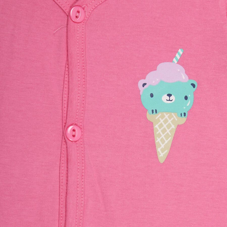 Kids' Bright Pink Cotton V-Neck Front Open T-Shirt, Pink, large image number null