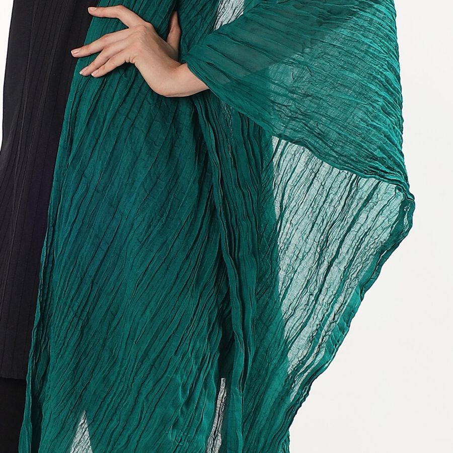 Women's Deep Emerald Green Cotton Crinkled Dupatta, Dark Green, large image number null