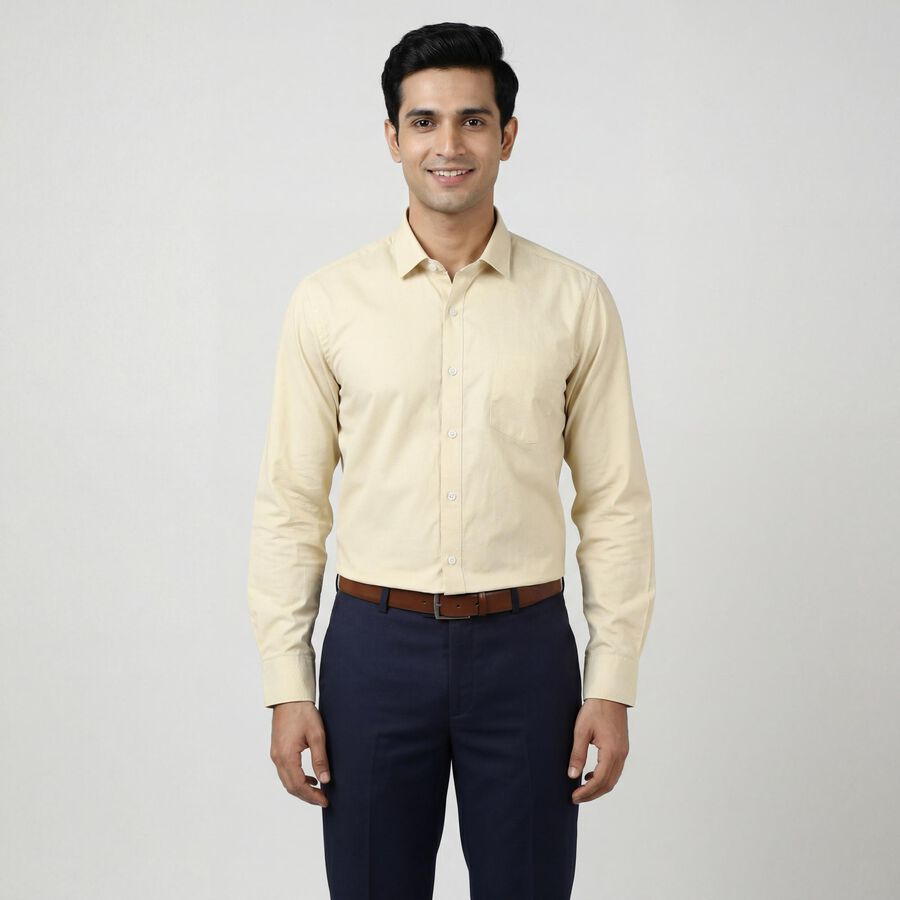 Men's Beige Classic Formal Shirt, Beige, large