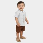 Infants' Beige 100% Cotton Mandarin Collar Striped Baba Suit, Beige, small