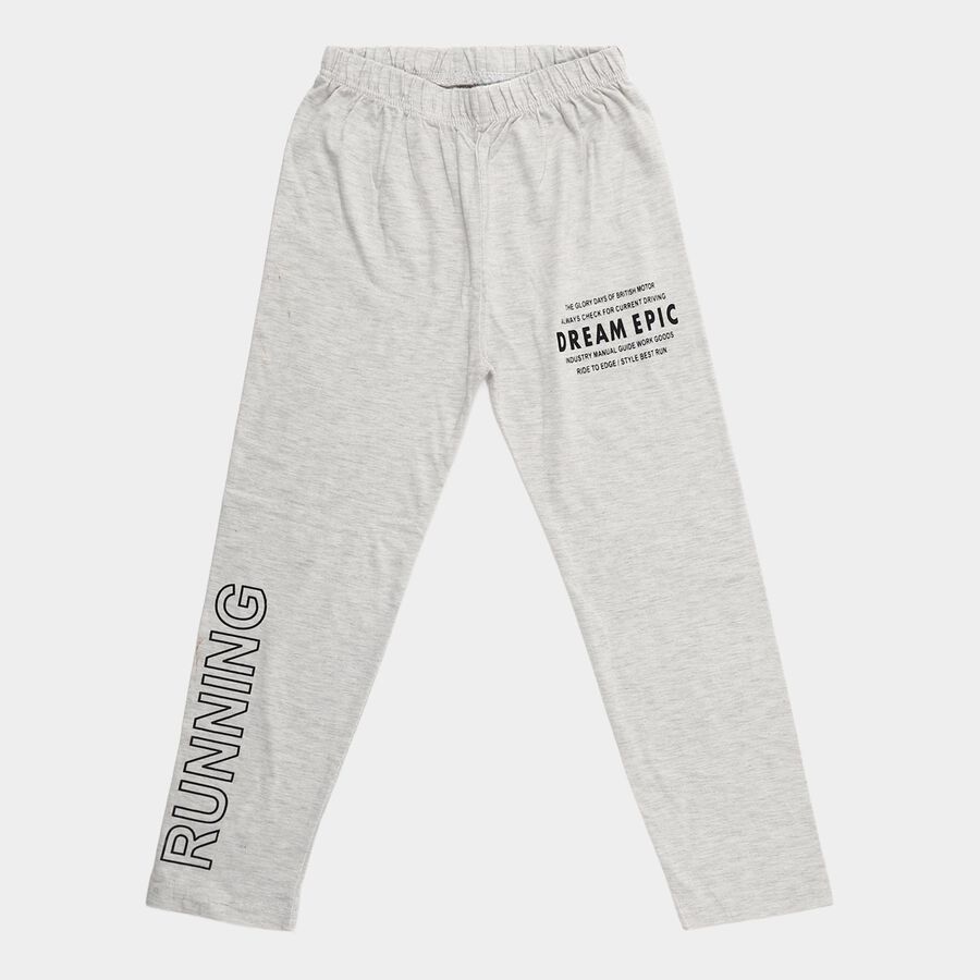 Boys' Ecru Melange Regular Fit Solid Pyjama, एक्रू मिश्रित, large