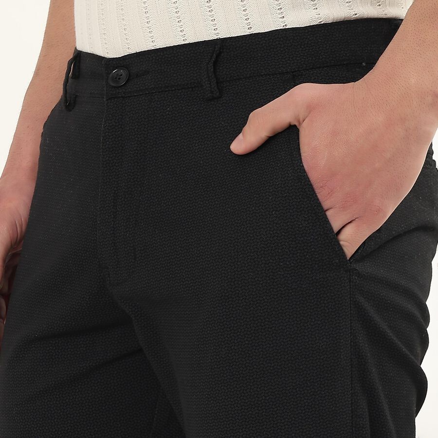 Men's Slim Fit Casual Trousers, काला, large