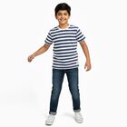 Boys Deep Navy Blue Crew Neck Casual Half Sleeve T-Shirt, Navy Blue, small
