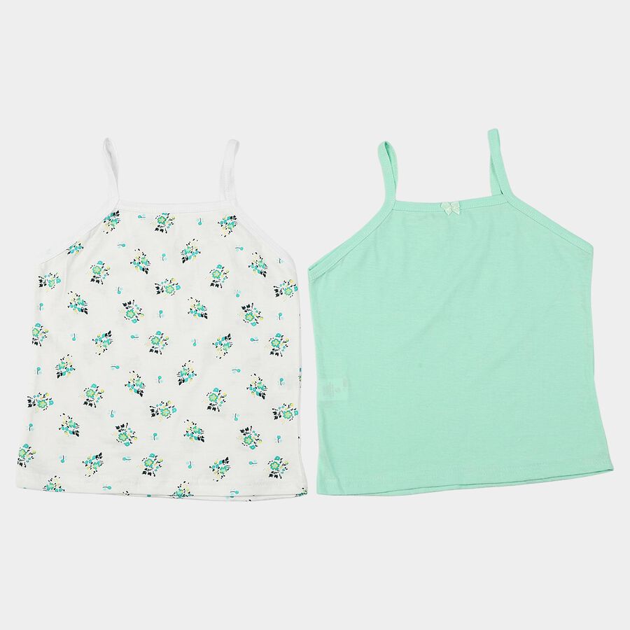 Girls' Mint Green Cotton Straight Neck Sleeveless Vest, Light Green, large