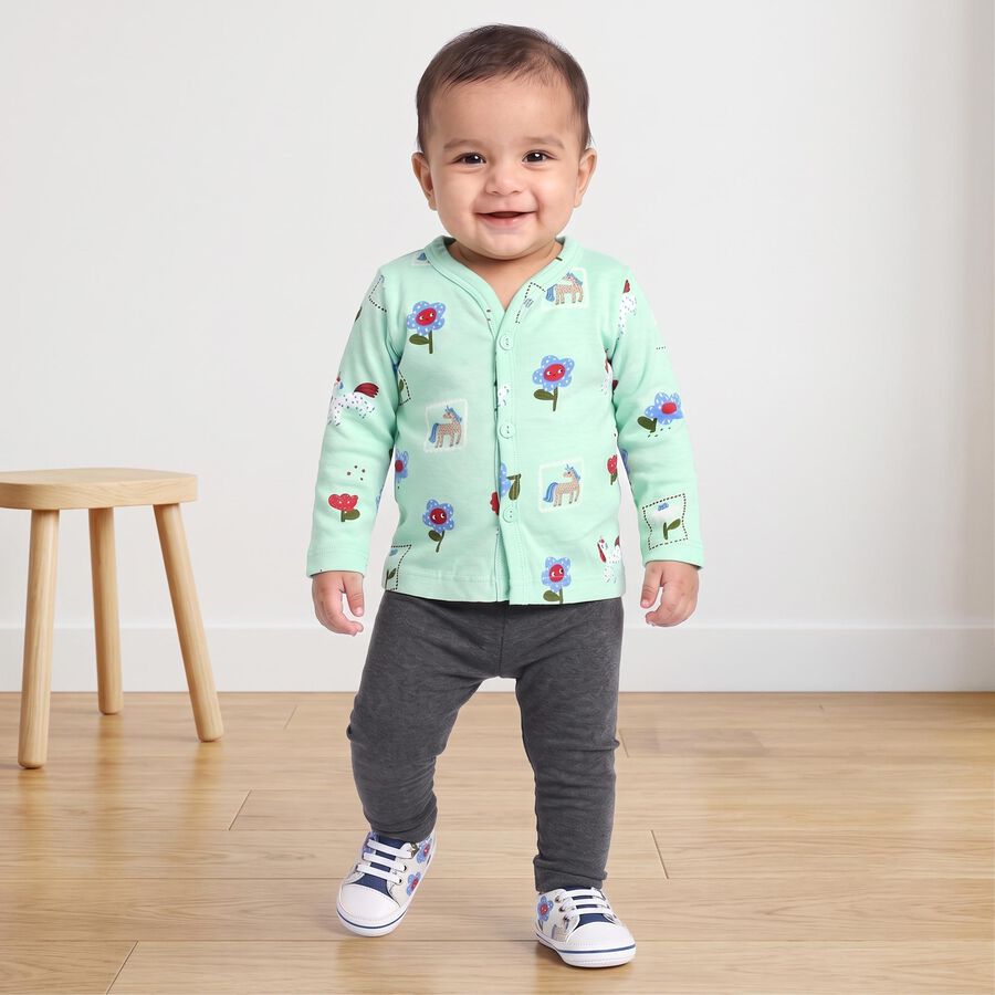 Infants' Mint Green Cotton V-Neck Regular T-Shirt, Light Green, large