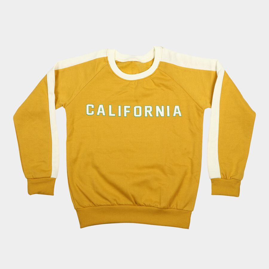 Boys' Mustard Crew Neck Raglan Sleeve Graphic Print Sweatshirt, मस्टर्ड, large