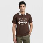 Men Brown Polo Neck Graphic Print T-Shirt, Brown, small