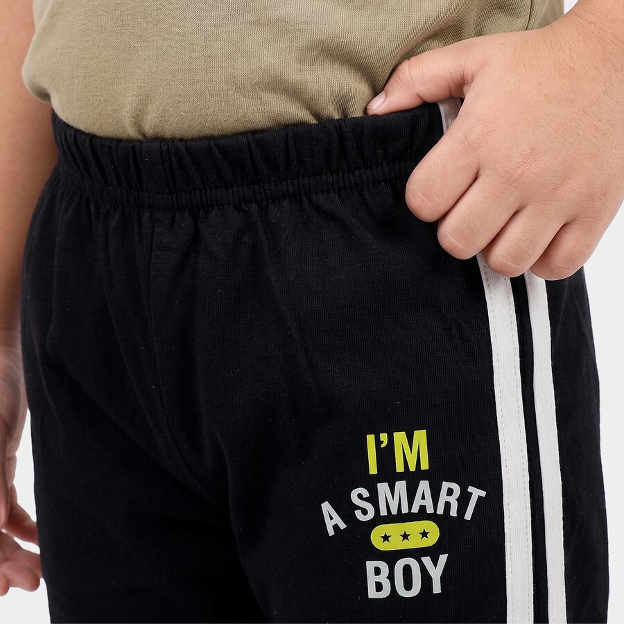 Boys' Navy Blue Straight Fit Slogan Printed Pyjama, Navy Blue, large