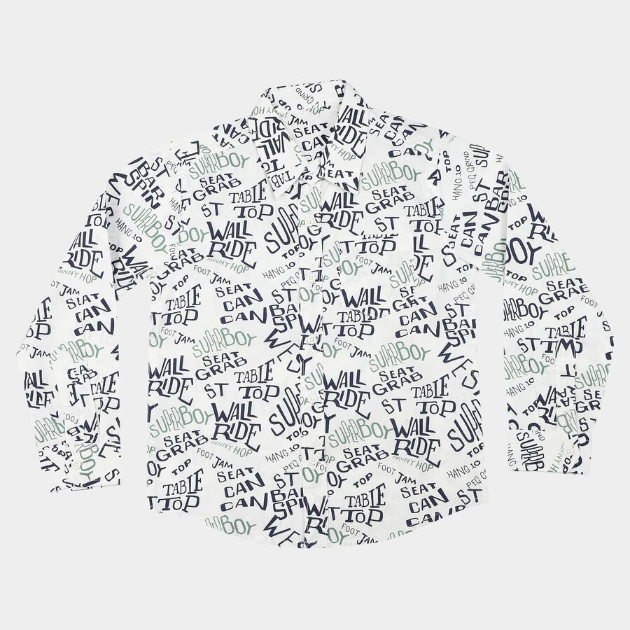 Boys White Cotton Long Sleeve Collar Regular Fit Shirt, White, large