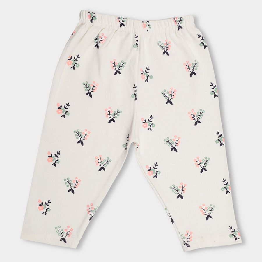 Infants' Muted Sage Green And Soft Cream Regular Fit Floral Printed Elastic Waist Pyjama, Light Green, large image number null