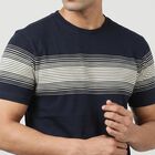 Men's Navy Blue Cotton Round Neck Striped Regular T-Shirt, नेवी ब्लू, small