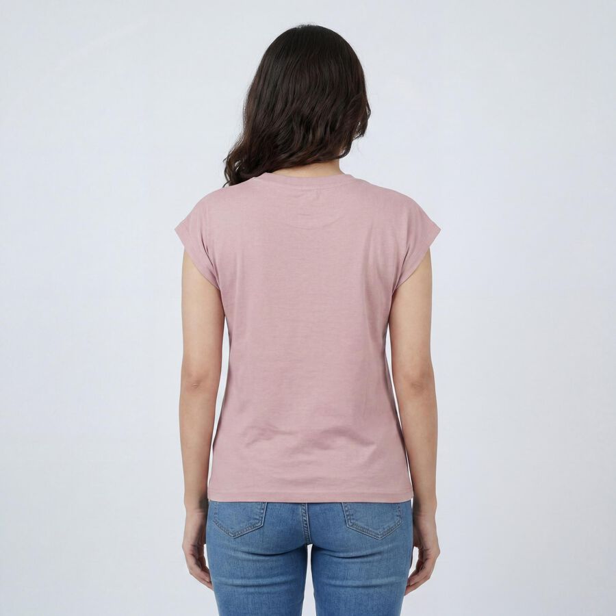 Women Lilac Round Neck Casual T-Shirt, Lilac, large