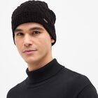 Men's Jet Black Knitted Winter Cap, Black, small image number null