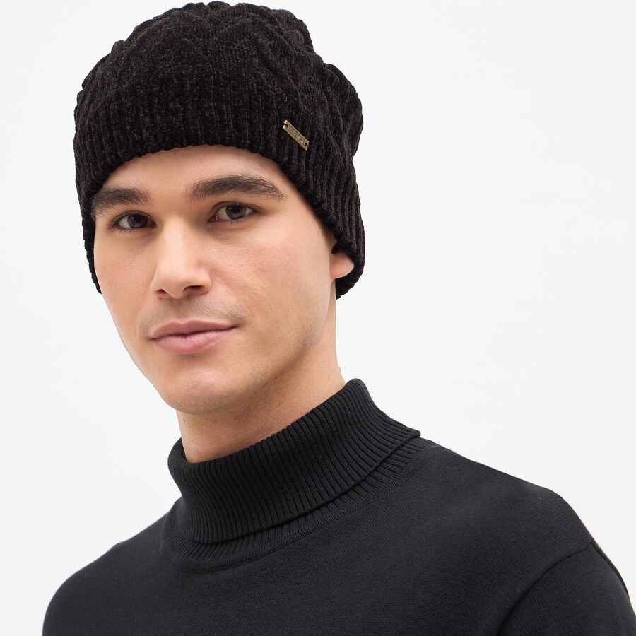 Men's Jet Black Knitted Winter Cap, Black, large image number null