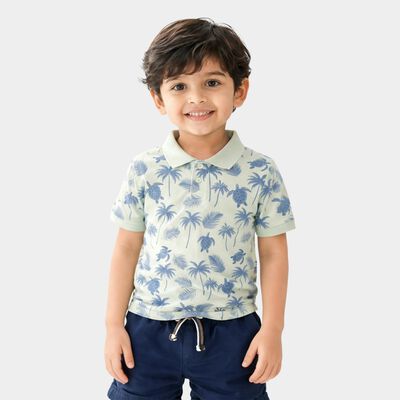 Boys Light Green Cotton Polo Neck Casual T-Shirt