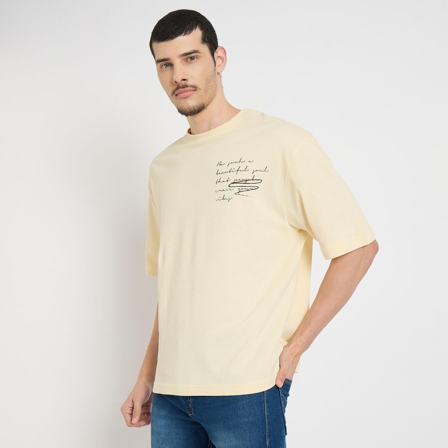 Men's 100% Cotton Round Neck Half Sleeves T-Shirt , एक्रू मिश्रित, large
