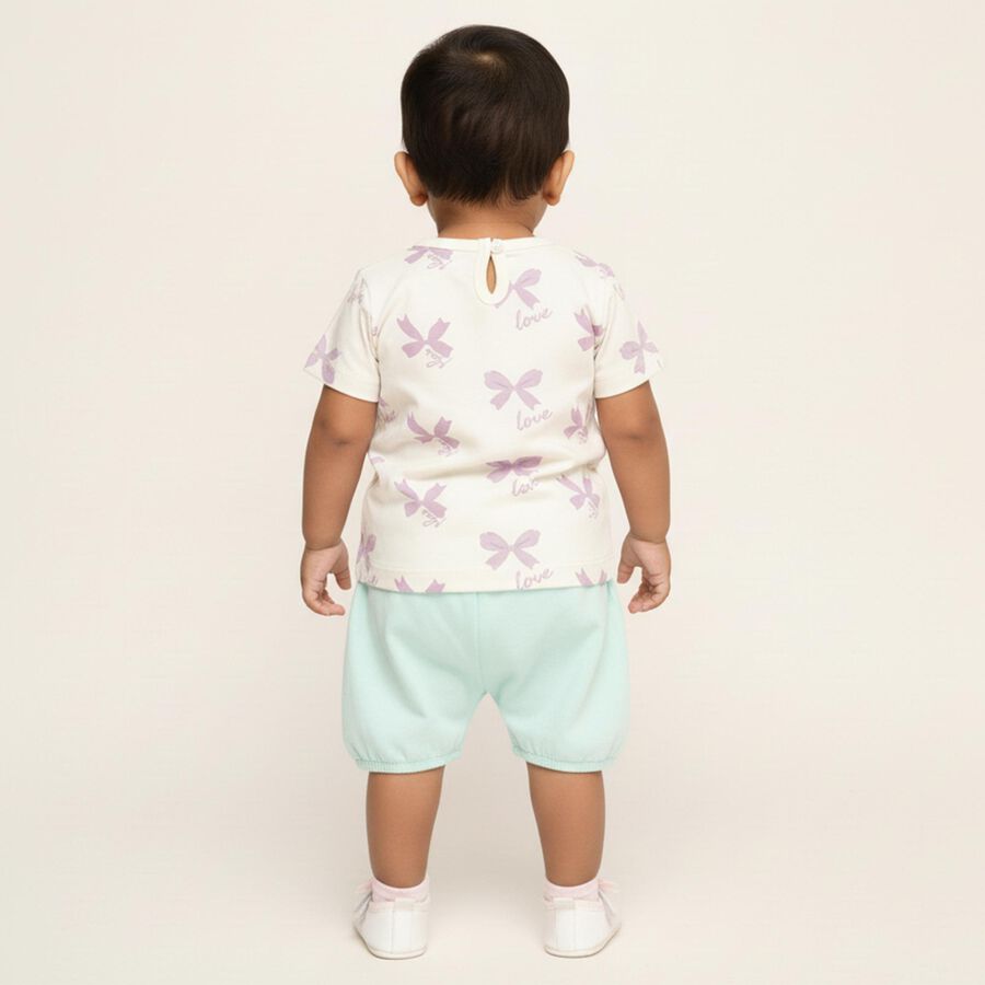 Infants Pastel Pink and White Cotton Round Neck Casual T-Shirt, Lilac, large image number null