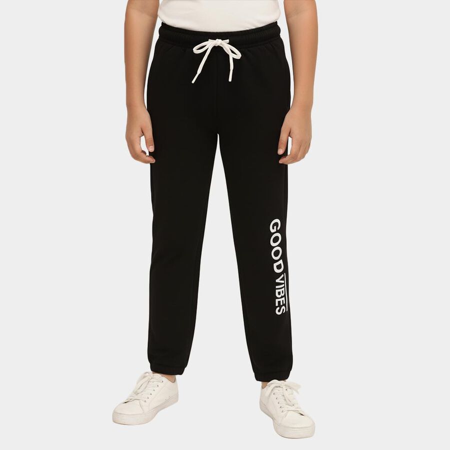 Boys Jet Black Good Vibes Printed Winter Pyjama, काला, large image number null