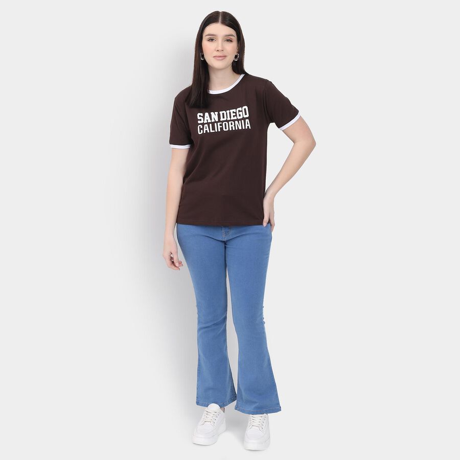 Ladies' 100% Cotton Round Neck T-Shirt , Brown, large